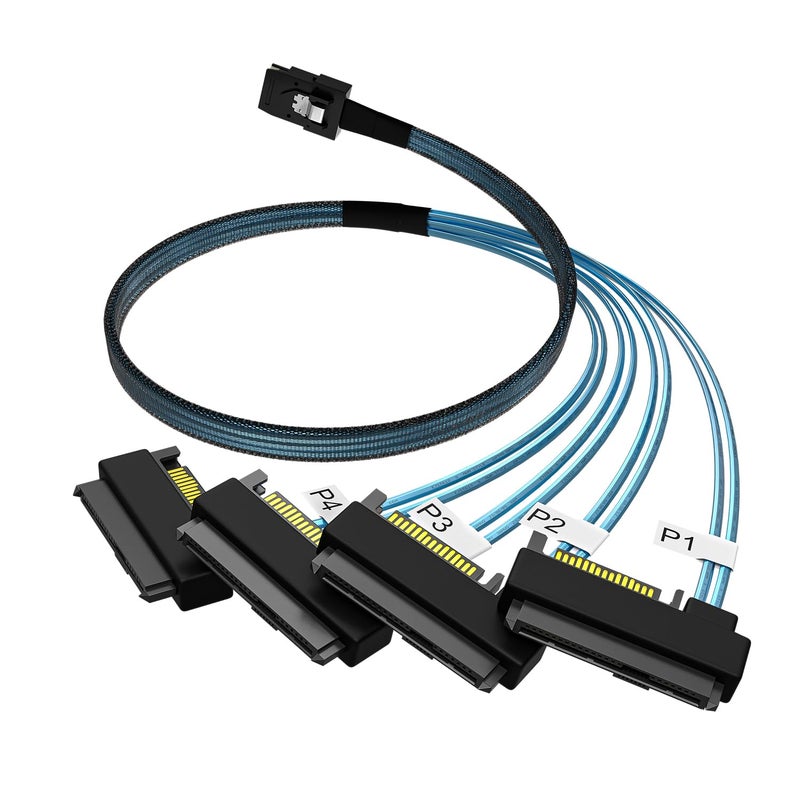 OIKWAN كابل Mini-SAS إلى SAS: 1م موصل SFF-8087 إلى SFF-8482 4X 29Pin مع محول طاقة SATA (3.3 قدم) - Image 3